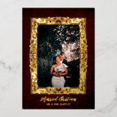 ヴィンテージフレーム結婚したクリスマスブルゴーニュ写真 箔シーズンカード (正面)