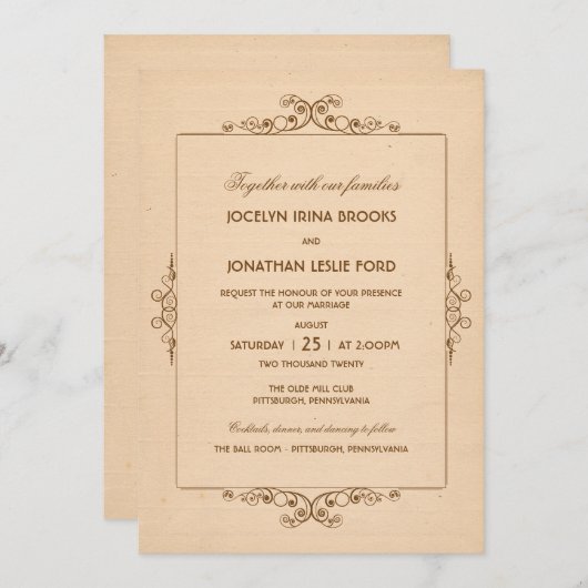 ヴィンテージフレーム結婚式招待状 招待状 (正面/裏面)