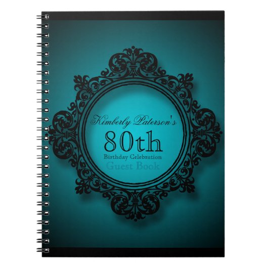 ヴィンテージフレーム青 – 80誕生日ゲストブック ノートブック (正面)