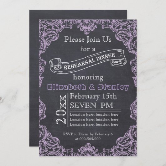ヴィンテージフレーム、結婚シャルボードのリハーサル 招待状 (正面/裏面)