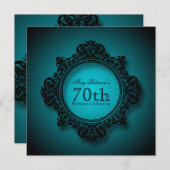 ヴィンテージフレーム(青) - 70誕生祝い 招待状 (正面/裏面)