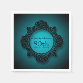 ヴィンテージフレーム（青） - 90誕生日ペーパーナプキン スタンダードカクテルナプキン
