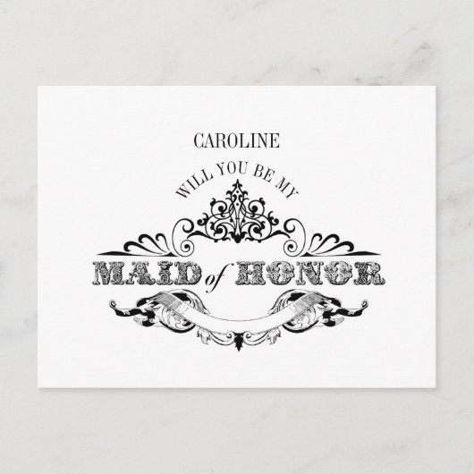 ヴィンテージフレームBe Myメイド・オブ・オーナー（花嫁付き添い人）カード インビテーションポストカード (正面)