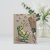 ヴィンテージフロッグポピンコルクオンシャンパン新年 ポストカード (スタンド正面)