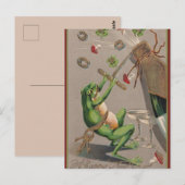 ヴィンテージフロッグポピンコルクオンシャンパン新年 ポストカード (正面/裏面)