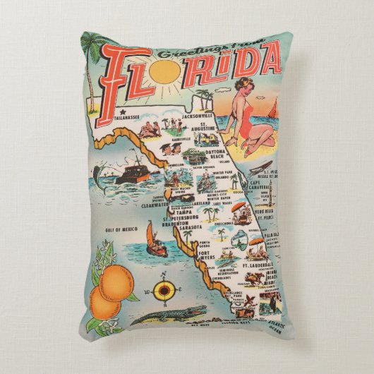 ヴィンテージフロリダの地図きたし挨拶 アクセントクッション (正面(垂直))