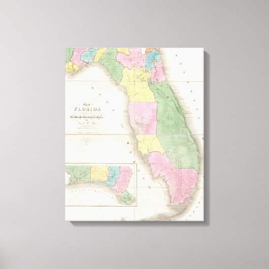 ヴィンテージフロリダの地図（1839年） キャンバスプリント (正面)