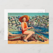 ヴィンテージフロリダアリゲーターアンドウーマントラベル ポストカード (正面/裏面)