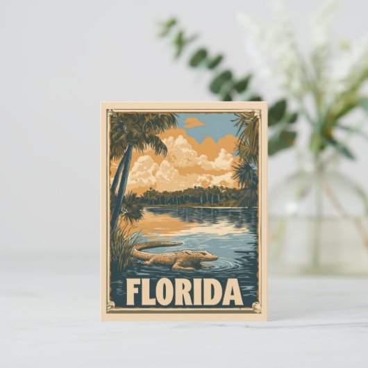 ヴィンテージフロリダエバーグレーズアリゲータートラベル ポストカード (スタンド正面)