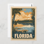 ヴィンテージフロリダエバーグレーズアリゲータートラベル ポストカード (正面/裏面)