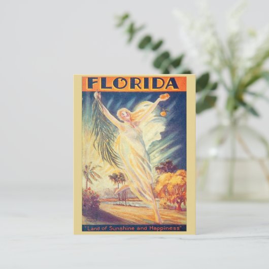 ヴィンテージフロリダサンシャイン新しい飛んでいる女性 ポストカード (スタンド正面)