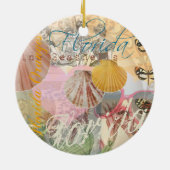 ヴィンテージフロリダトラベルビーチシェルコラージュ セラミックオーナメント (裏面)