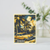 ヴィンテージフロリダパームツリーレトロ車旅行 ポストカード (スタンド正面)