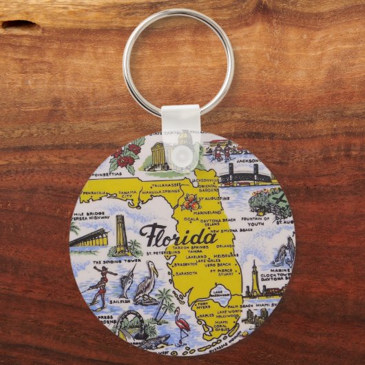 ヴィンテージフロリダレトロ観光客の地図 キーホルダー (正面)