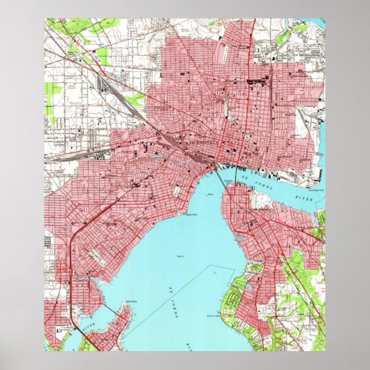 ヴィンテージフロリダ州ジャクソンビルの地図(1950年) ポスター (正面)