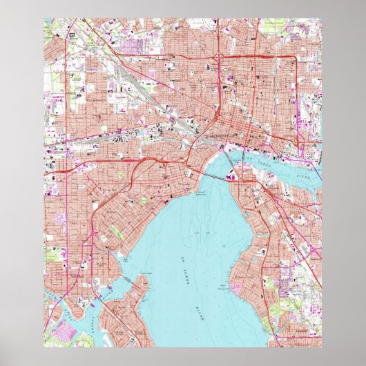 ヴィンテージフロリダ州ジャクソンビルの地図(1964年) ポスター (正面)