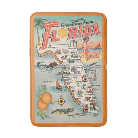 ヴィンテージフロリダ観光客の観光スポットの地図 バスマット (正面縦)