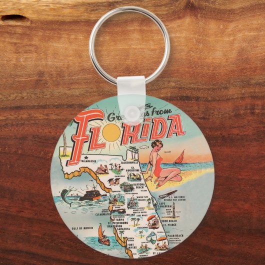ヴィンテージフロリダ観光客地図の挨拶 キーホルダー (正面)
