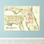 ヴィンテージフロリダ鉄道地図(1882) キャンバスプリント (インサイチュ (ウッドフロア))