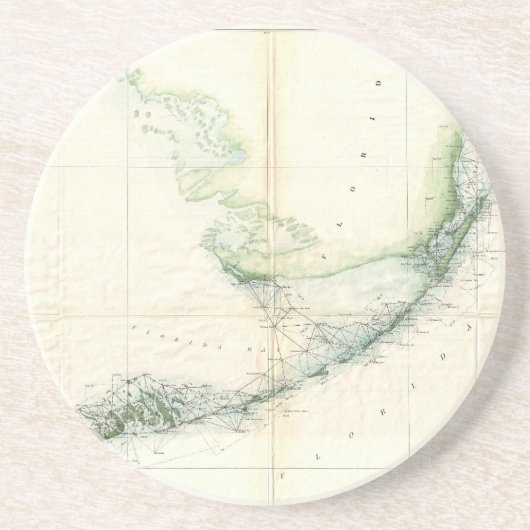 ヴィンテージフロリダ鍵の地図（1859年） コースター (正面)