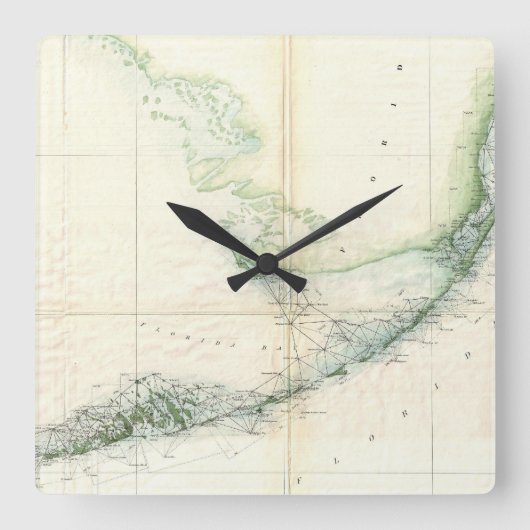 ヴィンテージフロリダ鍵の地図（1859年） スクエア壁時計 (正面)
