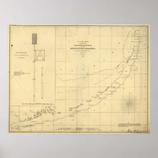 ヴィンテージフロリダ鍵の地図(1861年) ポスター (正面)