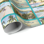 ヴィンテージフロリダ鍵シーンコラージパターン ラッピングペーパー (ロールコーナー)