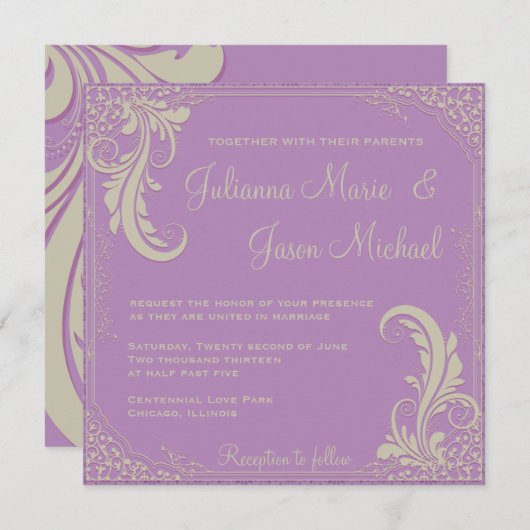 ヴィンテージフローシュアフリカ紫招待状 招待状 (正面/裏面)