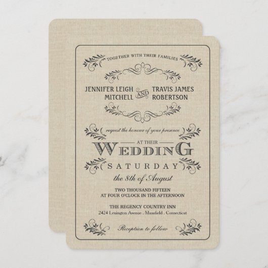 ヴィンテージフローシュバーラップ結婚式招待状 招待状 (正面/裏面)