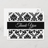 ヴィンテージフローラありがとう白黒ダマスク ポストカード (正面/裏面)