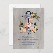 ヴィンテージフローラいかり | 私の花嫁のメイドになってくれない？ インビテーションポストカード (正面/裏面)