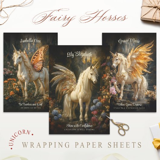ヴィンテージフローラおとぎ話の森ユニコーンマジカル ラッピングペーパーシート