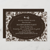 ヴィンテージフローラおよび鍵引っ越し祝いパーティーパーティー招待状 招待状 (正面/裏面)