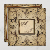 ヴィンテージフローラが結婚式への招待をスワール 招待状 (正面/裏面)