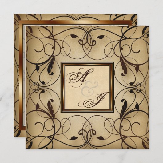 ヴィンテージフローラが結婚式への招待をスワール 招待状 (正面/裏面)