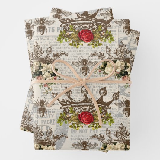 ヴィンテージフローラが蜂で冠を飾る ラッピングペーパーシート (インサイチュ)