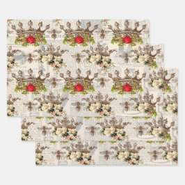 ヴィンテージフローラが蜂で冠を飾る ラッピングペーパーシート