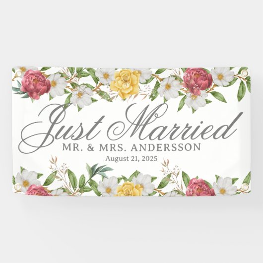 ヴィンテージフローラたった今結婚しましたカーバナー 横断幕 (横)