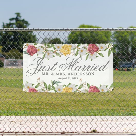 ヴィンテージフローラたった今結婚しましたカーバナー 横断幕 (インサイチュ)