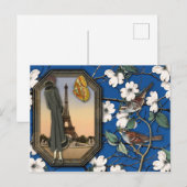 ヴィンテージフローラとエッフェルタワーコラージュ葉書 ポストカード (正面/裏面)