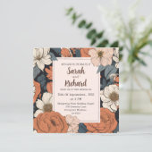 ヴィンテージフローラとエレガントピーチ&ネイビーデザイン 招待状 (スタンド正面)