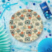 ヴィンテージフローラとカメラパターン ペーパープレート (パーティー)