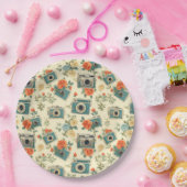 ヴィンテージフローラとカメラパターン ペーパープレート (パーティー)