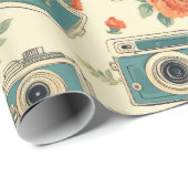 ヴィンテージフローラとカメラパターン ラッピングペーパー (ロールコーナー)