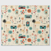 ヴィンテージフローラとカメラパターン(2) ラッピングペーパー (フラット)