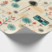 ヴィンテージフローラとカメラパターン(2) ラッピングペーパー (角)