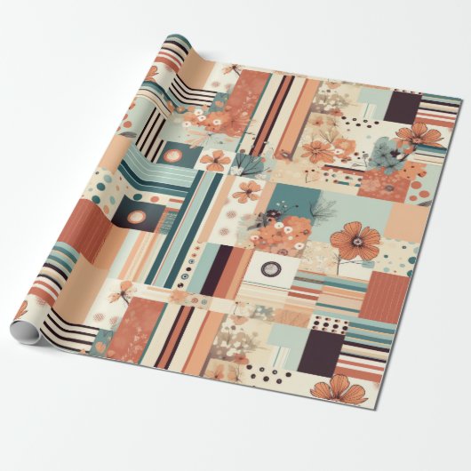 ヴィンテージフローラとカメラパターン(4) ラッピングペーパー (アンロールド)