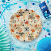 ヴィンテージフローラとカメラパターン(5) ペーパープレート (パーティー)