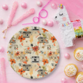 ヴィンテージフローラとカメラパターン(5) ペーパープレート (パーティー)