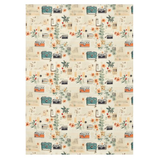 ヴィンテージフローラとカメラパターン(6) テーブルクロス (正面)